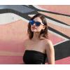 imageFEISEDY Womens Sunglasses Trendy Mirrored One Piece Lens Men Reflective Sun Glasses B4114White FrameBlue Mirror