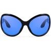 imageFEISEDY Oversized Trendy Sunglasses Classic Oval Wrap Around Stylish Big Frame Shade Women Glasses B2391Black Frame Blue Lens
