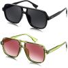 imageFEISEDY Retro Square Aviator Sunglasses Women Men 70s Vintage Trendy Plastic Frame Sun Glasses B4158Transparent Green  Black