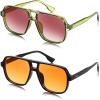 imageFEISEDY Retro Square Aviator Sunglasses Women Men 70s Vintage Trendy Plastic Frame Sun Glasses B4158Transparent Green  Orange