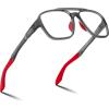 imageFEISEDY Sports Blue Light Glasses for Men Lightweight Anti Slip Running Cycling Square Glasses Computer Eyeglasses B0156Matte Transparent GreyRed Leg