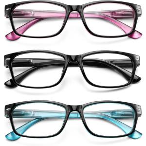 imageFEISEDY 3 Pack Lightweight Classic Reading Glasses for Men Women Traditional Frame with Spring Hinge B0239Multicolor