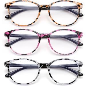 imageFEISEDY 3 Pack Lightweight Square Blue Light Reading Glasses for Women Trendy Tortoise Clear Readers B0238Multicolor