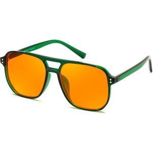 imageFEISEDY Amber Blue Light Glasses for Computer Gaming Anti Eyestrain Sleep Glasses G2835Green Transparent