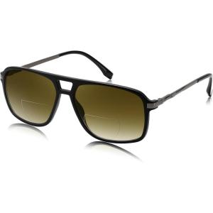 imageFEISEDY Aviator Bifocal Reading Sunglasses for Men Women Vintage Square Tinted Blue Light Blocking Readers B0181Black Framegradient Tea