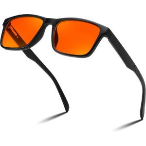 imageFEISEDY Blue Light Glasses for Better Sleep Amber Computer Gaming TV Anti Eyestrain Glasses with Spring Hinge B0249Matte Black