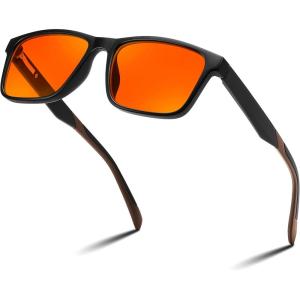 imageFEISEDY Blue Light Glasses for Better Sleep Amber Computer Gaming TV Anti Eyestrain Glasses with Spring Hinge B0249Matte BlackBrown Leg