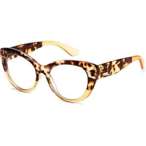 imageFEISEDY CatEye Blue Light Reading Glasses for Women Thick Fashion Anti Glare Digital Eyestrain Readers B0230Tea Tortoise