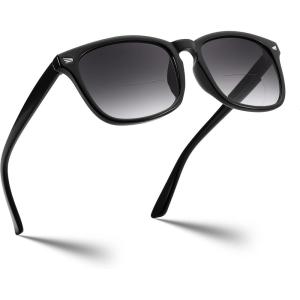imageFEISEDY Classic Bifocal Reader Sunglasses for Women Men Square Blue Light Reading Glasses B0231Black Framegradient Gray Lens