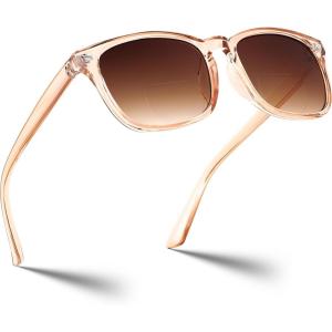 imageFEISEDY Classic Bifocal Reader Sunglasses for Women Men Square Blue Light Reading Glasses B0231Champagne Framegradient Tea Lens