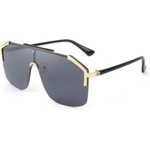 imageFEISEDY Classic Siamese One Piece Oversized Sunglasses Nice Rimless Stylish Retro Design for Women Men B263401 Black