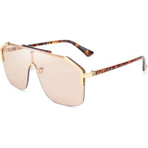 imageFEISEDY Classic Siamese One Piece Oversized Sunglasses Nice Rimless Stylish Retro Design for Women Men B263403 Leopardpink
