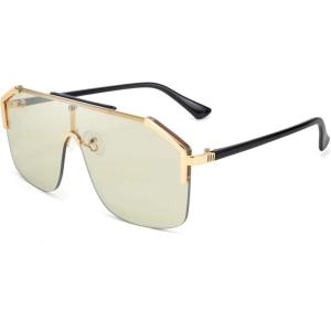 imageFEISEDY Classic Siamese One Piece Oversized Sunglasses Nice Rimless Stylish Retro Design for Women Men B263405 Transparent Green