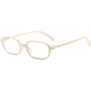 imageFEISEDY Fashion Rectangular Blue Light Glasses for Women Retro Small Frames Vintage Trendy 90s Square Eyeglasses B0255Beige