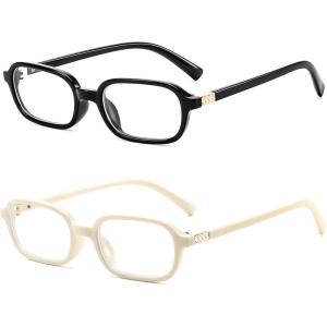 imageFEISEDY Fashion Rectangular Blue Light Glasses for Women Retro Small Frames Vintage Trendy 90s Square Eyeglasses B0255Black and Beige