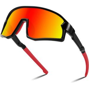 imageFEISEDY Kids Sunglasses Polarized Youth Baseball Sunglasses Sports Cycling Glasses for Boys Girls Age 48 B0183Black Frame Red Mirrored Lens