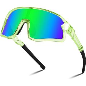 imageFEISEDY Kids Sunglasses Polarized Youth Baseball Sunglasses Sports Cycling Glasses for Boys Girls Age 48 B0183Transparent Green Frame Green Mirrored Lens