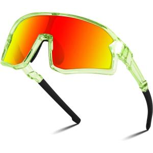imageFEISEDY Kids Sunglasses Polarized Youth Baseball Sunglasses Sports Cycling Glasses for Boys Girls Age 48 B0183Transparent Green Frame Red Mirrored Lens
