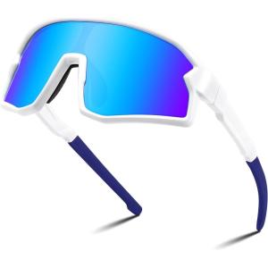 imageFEISEDY Kids Sunglasses Polarized Youth Baseball Sunglasses Sports Cycling Glasses for Boys Girls Age 48 B0183White Frame Blue Mirrored Lens