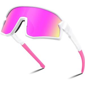imageFEISEDY Kids Sunglasses Polarized Youth Baseball Sunglasses Sports Cycling Glasses for Boys Girls Age 48 B0183White Frame Pink Mirrored Lens