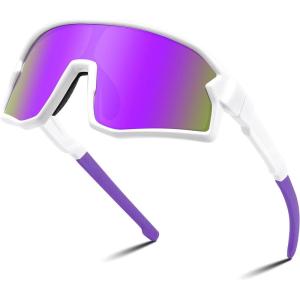 imageFEISEDY Kids Sunglasses Polarized Youth Baseball Sunglasses Sports Cycling Glasses for Boys Girls Age 48 B0183White Frame Purple Mirrored Lens