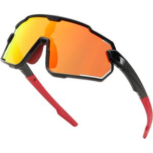 imageFEISEDY Kids Teens Baseball Polarized Sunglasses Lightweight Frame UV400 Sports Cycling Shades for Boys Girls B0190Black Frame Red Mirrored Lens