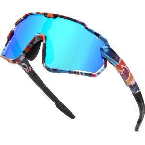imageFEISEDY Kids Teens Baseball Polarized Sunglasses Lightweight Frame UV400 Sports Cycling Shades for Boys Girls B0190Muticolor Frame Blue Mirrored Lens