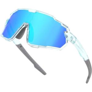imageFEISEDY Kids Teens Baseball Polarized Sunglasses Lightweight Frame UV400 Sports Cycling Shades for Boys Girls B0190Transparent Blue Frame Blue Mirrored Lens