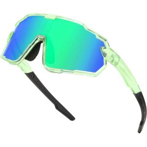 imageFEISEDY Kids Teens Baseball Polarized Sunglasses Lightweight Frame UV400 Sports Cycling Shades for Boys Girls B0190Transparent Green Frame Green Mirrored Lens