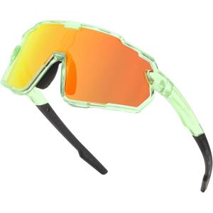 imageFEISEDY Kids Teens Baseball Polarized Sunglasses Lightweight Frame UV400 Sports Cycling Shades for Boys Girls B0190Transparent Green Frame Red Mirrored Lens