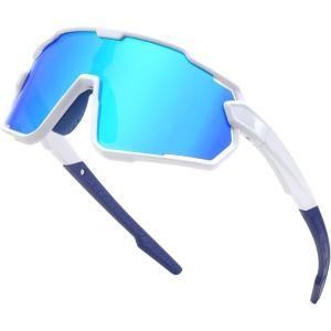 imageFEISEDY Kids Teens Baseball Polarized Sunglasses Lightweight Frame UV400 Sports Cycling Shades for Boys Girls B0190White Frame Blue Mirrored Lens