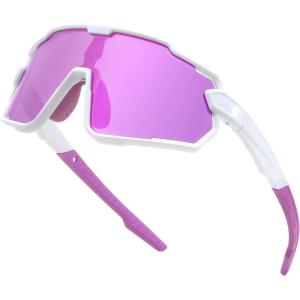 imageFEISEDY Kids Teens Baseball Polarized Sunglasses Lightweight Frame UV400 Sports Cycling Shades for Boys Girls B0190White Frame Purple Mirrored Lens
