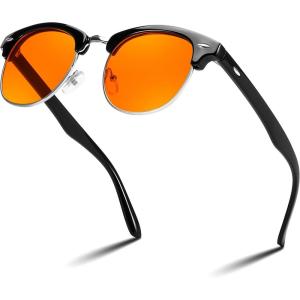 imageFEISEDY Orange Blue Light Blocking Glasses for Woman Men Amber Lenses Computer Gaming Glasses for Better SleepBlack