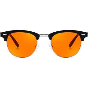 imageFEISEDY Orange Blue Light Blocking Glasses for Woman Men Amber Lenses Computer Gaming Glasses for Better SleepMatte Black 02