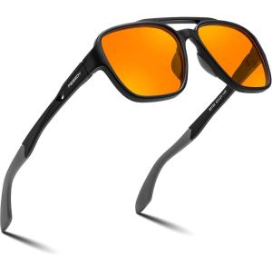 imageFEISEDY Orange Blue Light Blocking Glasses for Woman Men Amber Lenses Computer Gaming Glasses for Better SleepMatte Black