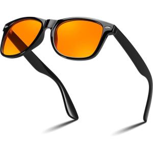 imageFEISEDY Orange Blue Light Blocking Glasses for Woman Men Amber Lenses Computer Gaming Glasses for Better SleepSquare1black