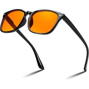 imageFEISEDY Orange Blue Light Blocking Glasses for Woman Men Amber Lenses Computer Gaming Glasses for Better SleepSquareblack