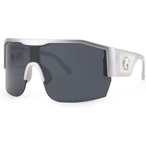 imageFEISEDY Oversized Square One Piece Frameless Stylish Sunglasses Women Men Luxury Shades B4043Sliver FrameGrey Lens