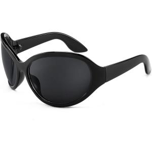 imageFEISEDY Oversized Trendy Sunglasses Classic Oval Wrap Around Stylish Big Frame Shade Women Glasses B2391Black Frame Gray Lens