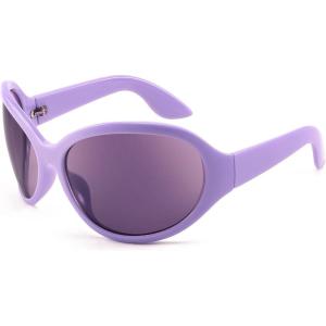 imageFEISEDY Oversized Trendy Sunglasses Classic Oval Wrap Around Stylish Big Frame Shade Women Glasses B2391Purple Frame Purple Lens