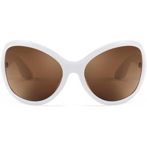 imageFEISEDY Oversized Trendy Sunglasses Classic Oval Wrap Around Stylish Big Frame Shade Women Glasses B2391White Frame Brown Lens
