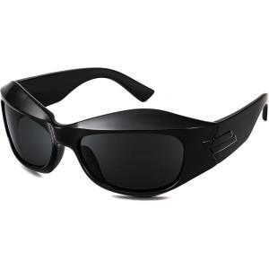 imageFEISEDY Oversized Y2K Sunglasses for Women Men Wrap Around Clout Goggles Thick Frame UV400 Protection B9075Black