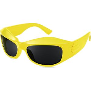 imageFEISEDY Oversized Y2K Sunglasses for Women Men Wrap Around Clout Goggles Thick Frame UV400 Protection B9075Yellow