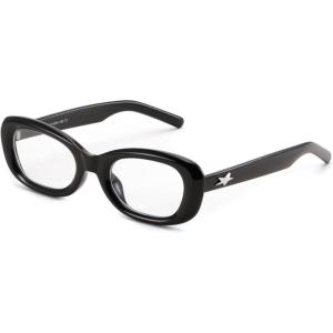 imageFEISEDY Retro Oval Blue Light Blocking Glasses for Women Nerd Fake Glasses Y2k Small Eyewear Frame B0229Black