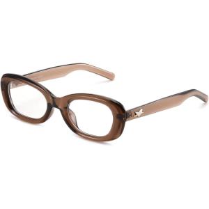 imageFEISEDY Retro Oval Blue Light Blocking Glasses for Women Nerd Fake Glasses Y2k Small Eyewear Frame B0229Transparent Brown