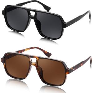 imageFEISEDY Retro Square Aviator Sunglasses Women Men 70s Vintage Trendy Plastic Frame Sun Glasses B4158Black  Tortoise
