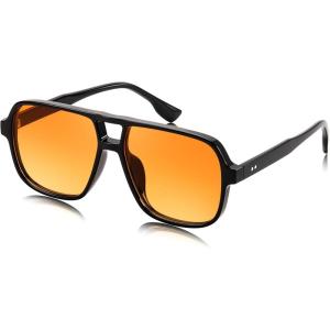 imageFEISEDY Retro Square Aviator Sunglasses Women Men 70s Vintage Trendy Plastic Frame Sun Glasses B4158Black FrameYellow Lens