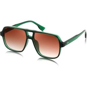 imageFEISEDY Retro Square Aviator Sunglasses Women Men 70s Vintage Trendy Plastic Frame Sun Glasses B4158Green FrameReddish Brown Gradient Lens