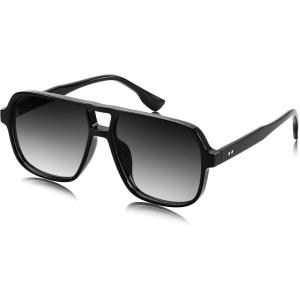 imageFEISEDY Retro Square Aviator Sunglasses Women Men 70s Vintage Trendy Plastic Frame Sun Glasses B4158Grey
