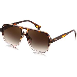 imageFEISEDY Retro Square Aviator Sunglasses Women Men 70s Vintage Trendy Plastic Frame Sun Glasses B4158Leopard  Clear FrameGradual Tea Lens